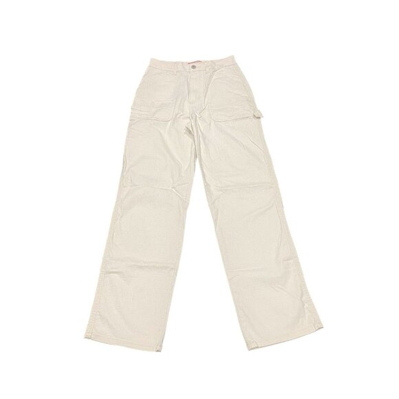 Union Bay Womens 0/24 Cream Relaxed Fit Straight Carpenter Style Cargo Pants Y2K - Picture 1 of 10